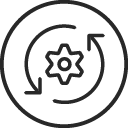 Symbol mit Pfeilen, die ein Zahnrad umkreisen