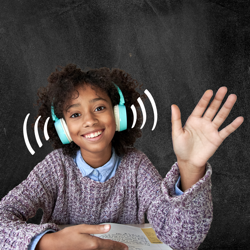 girl wearing headphones