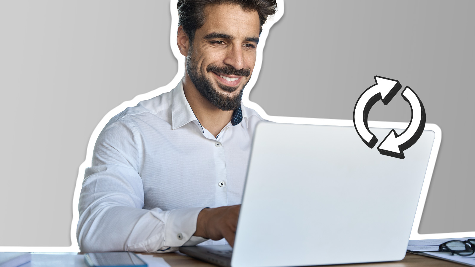 man receiving update on his laptop