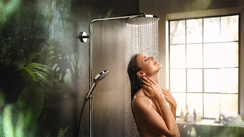 Hansgrohe brand image of woman showering retail training
